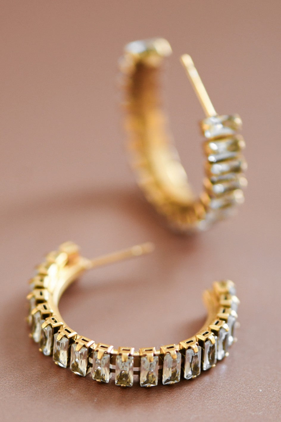 Baguette Hoop Earrings (18K gold dipped)
