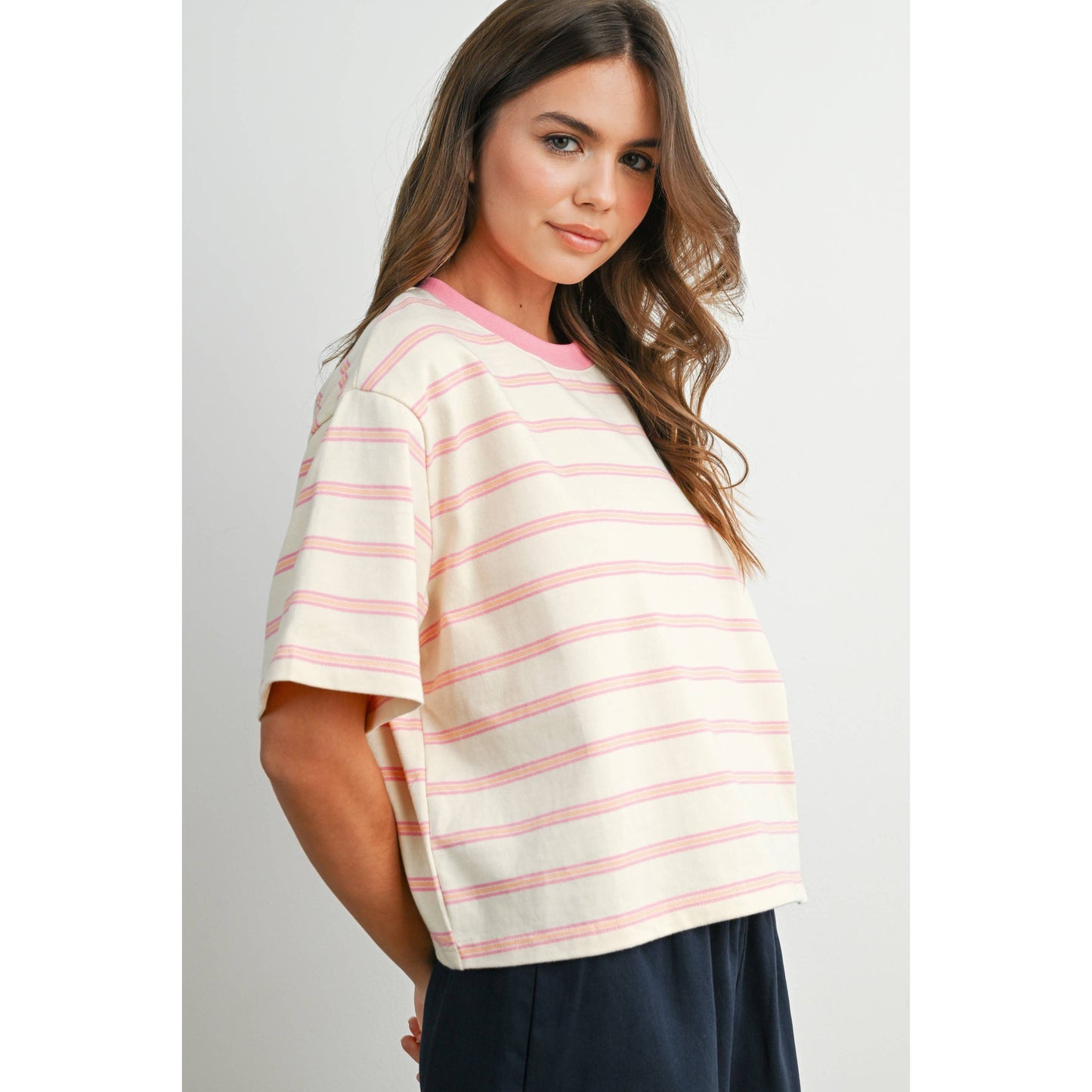 Striped Boxy Cropped T-Shirt