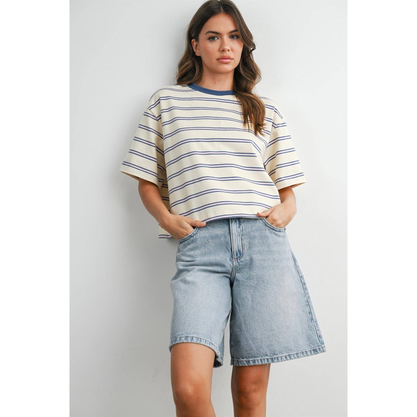 Striped Boxy Cropped T-Shirt