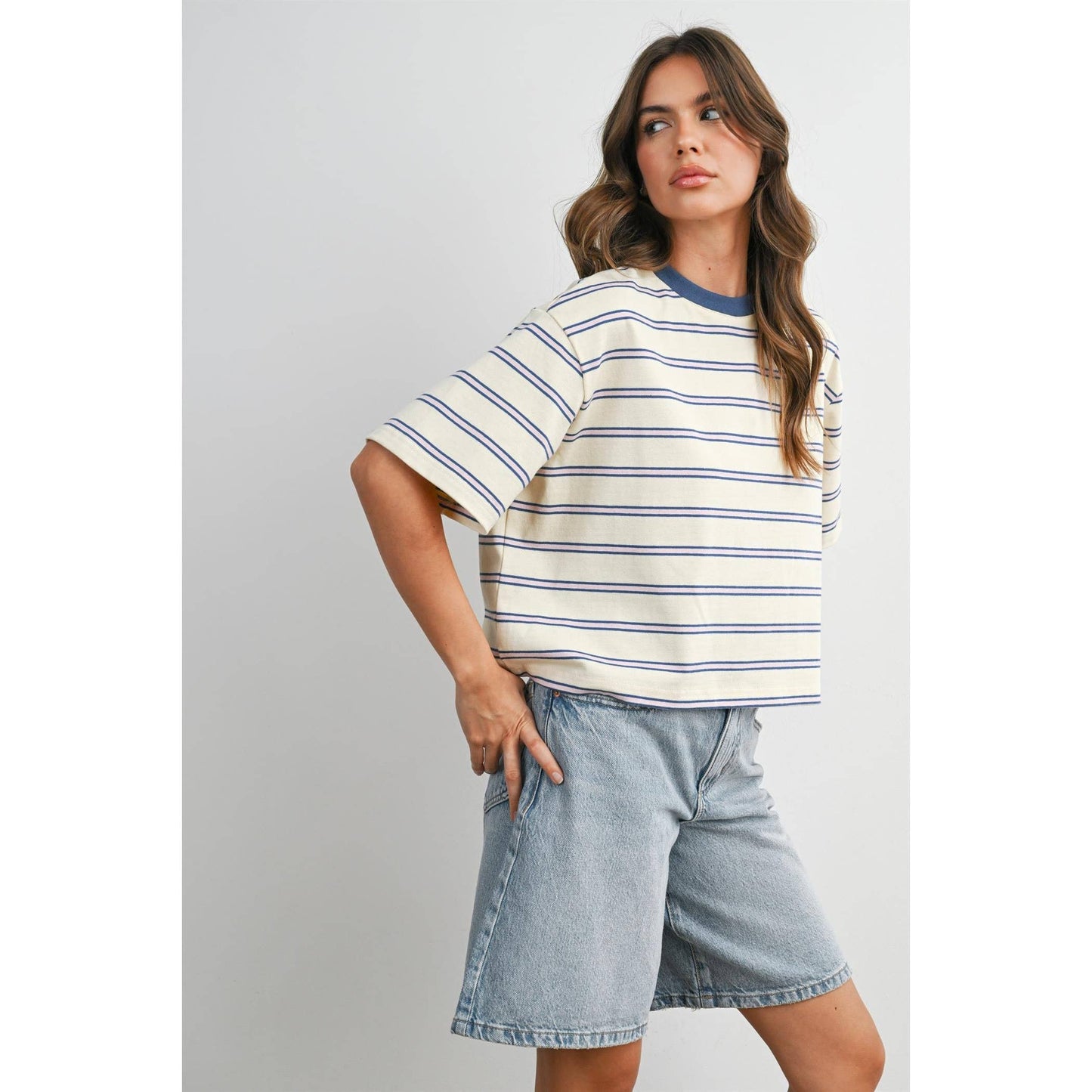 Striped Boxy Cropped T-Shirt