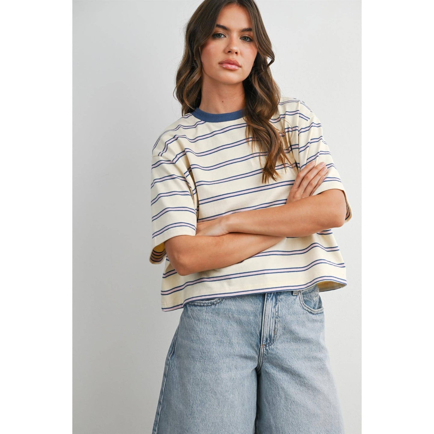 Striped Boxy Cropped T-Shirt