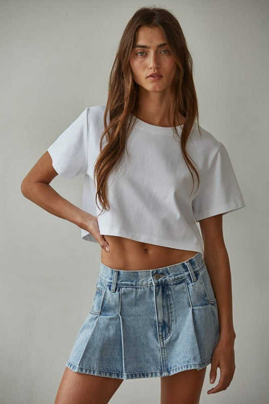 Knit Cotton Round Neck Short Sleeve Crop Top