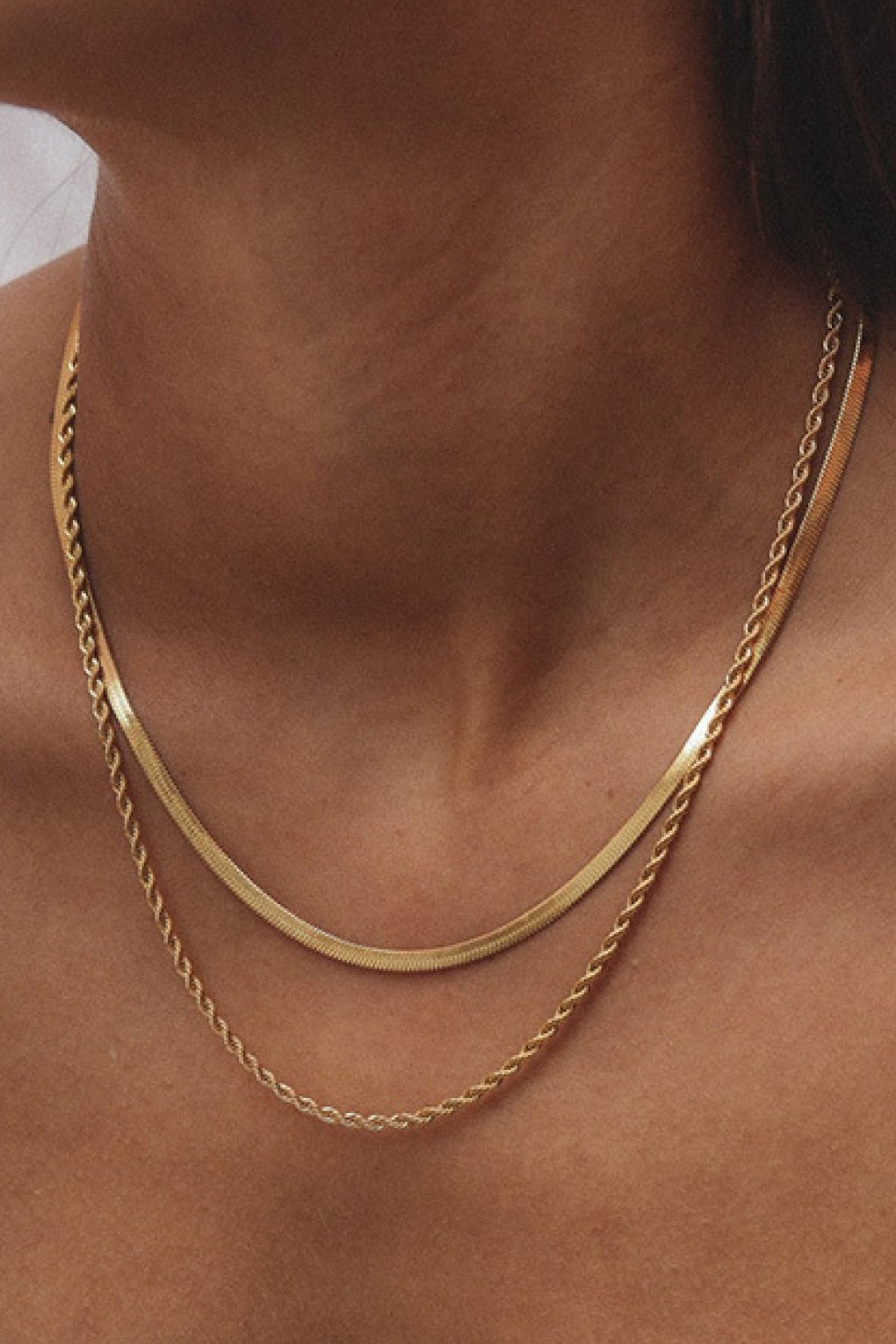 Herringbone Layered Chain Necklace (18K gold dipped)