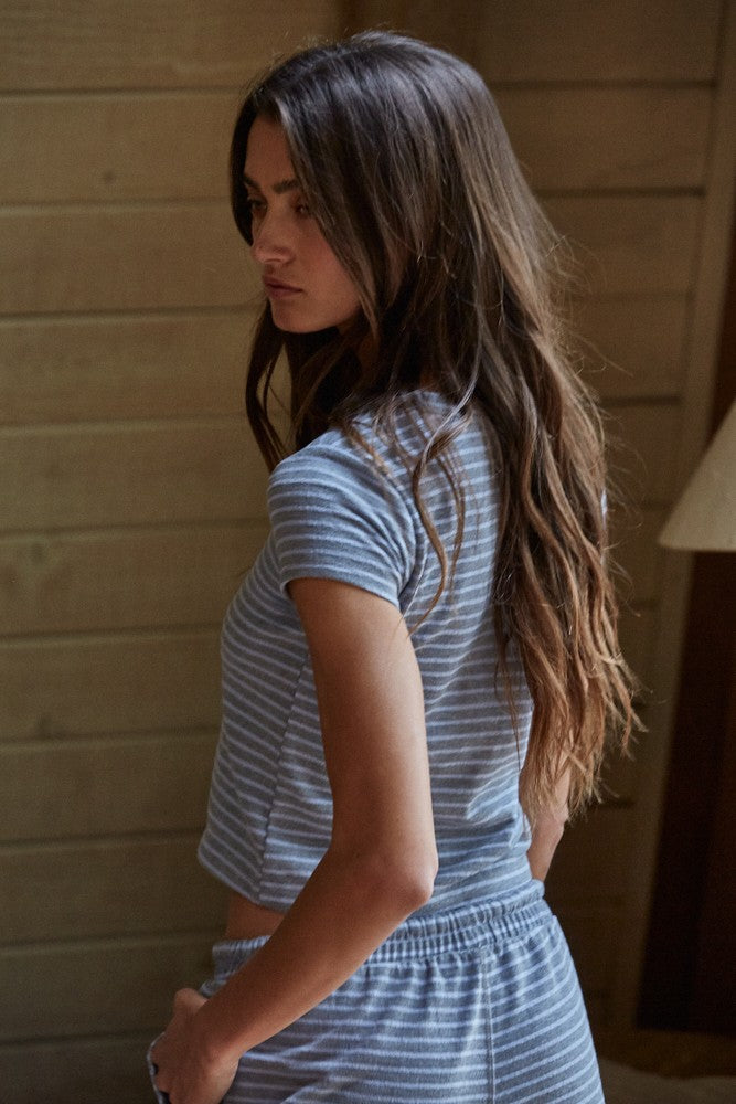 Cozy Grey Blue Stripe Top