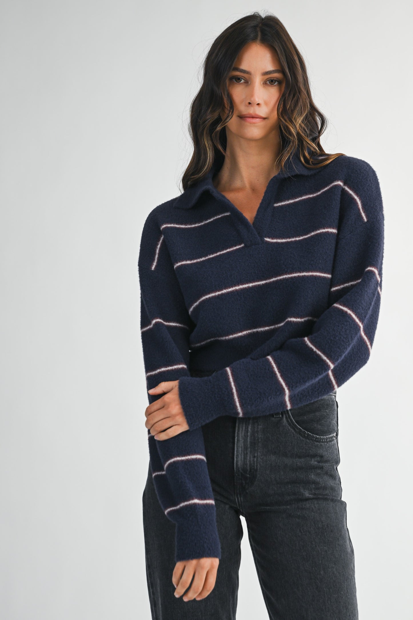 Navy Stripe Knit Top
