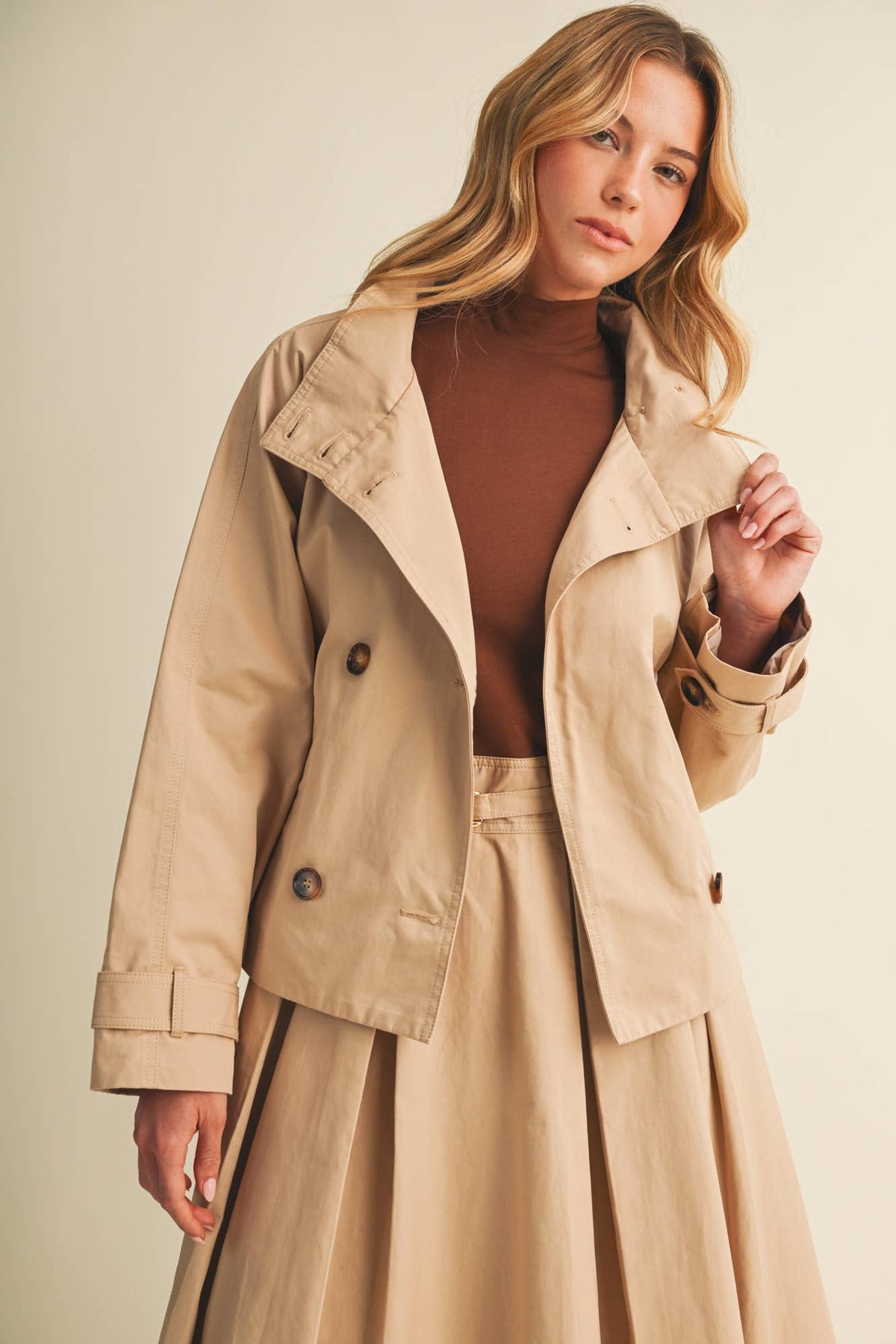 High-Collar Cropped Belted Trench Jacket (PREORDER 10.8.26)