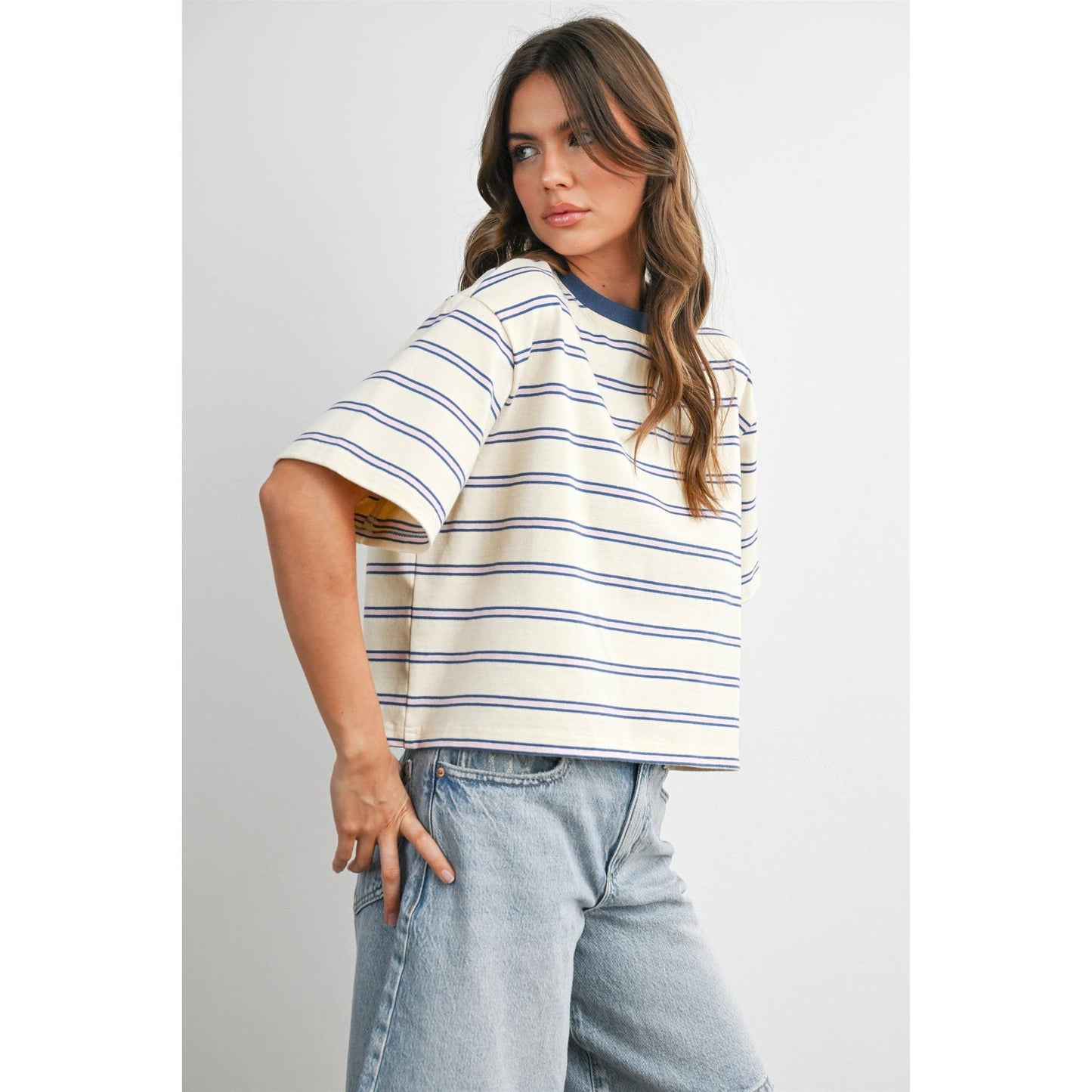 Striped Boxy Cropped T-Shirt