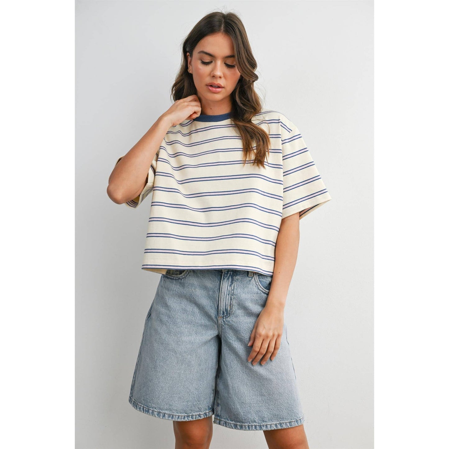 Striped Boxy Cropped T-Shirt