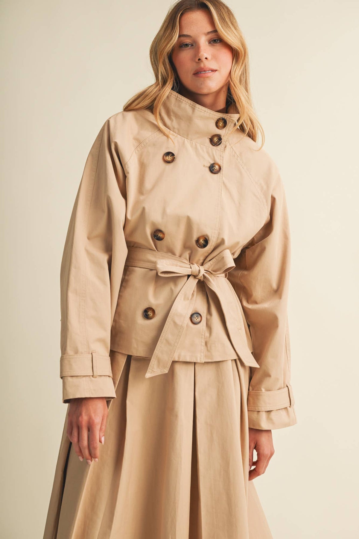 High-Collar Cropped Belted Trench Jacket (PREORDER 10.8.26)