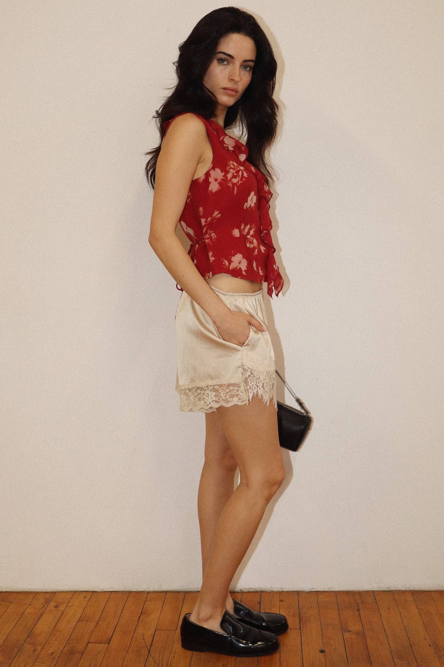 Lace Trim Satin Shorts