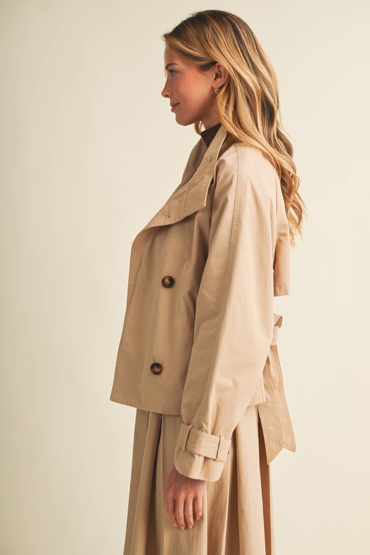 High-Collar Cropped Belted Trench Jacket (PREORDER 10.8.26)