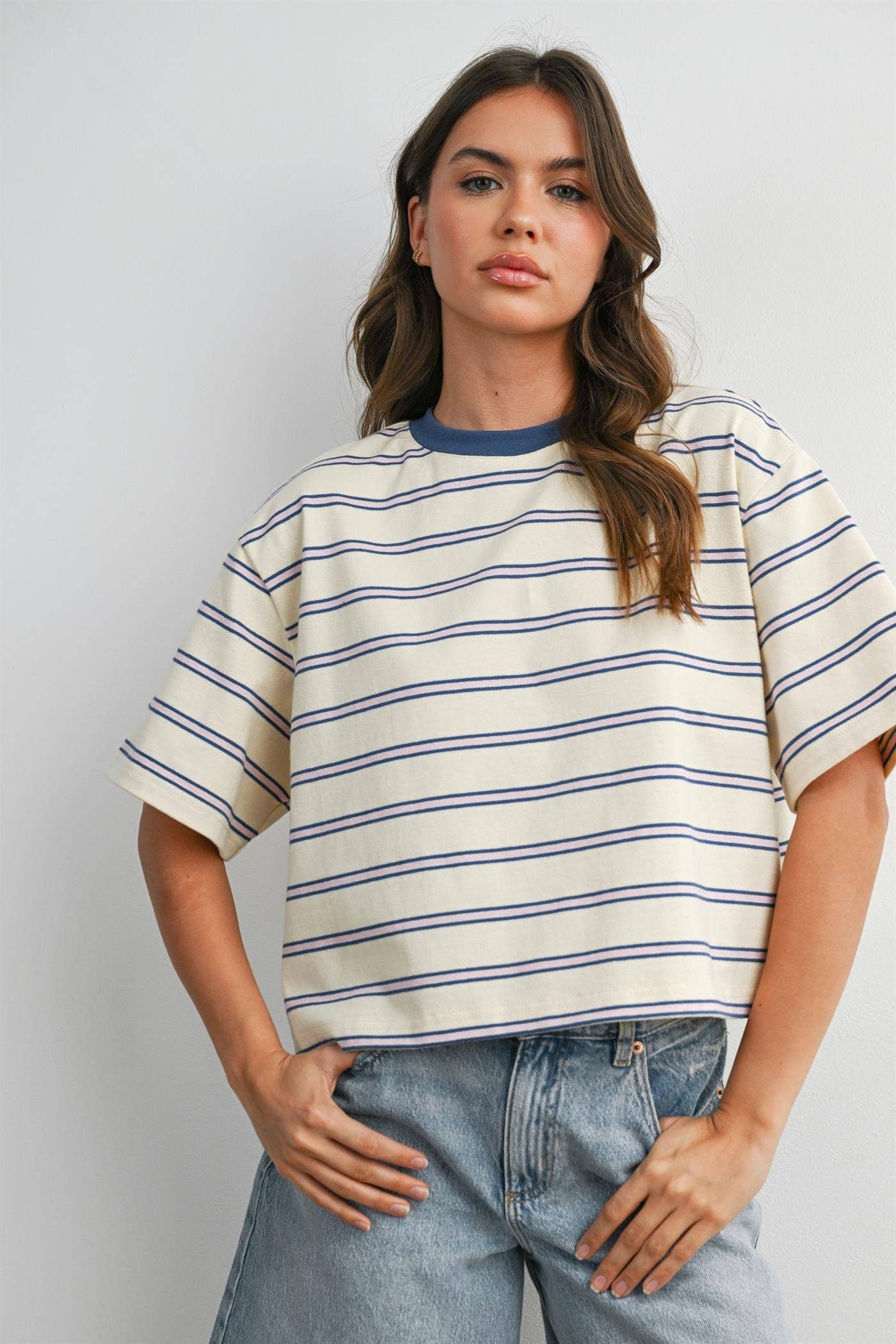 Striped Boxy Cropped T-Shirt