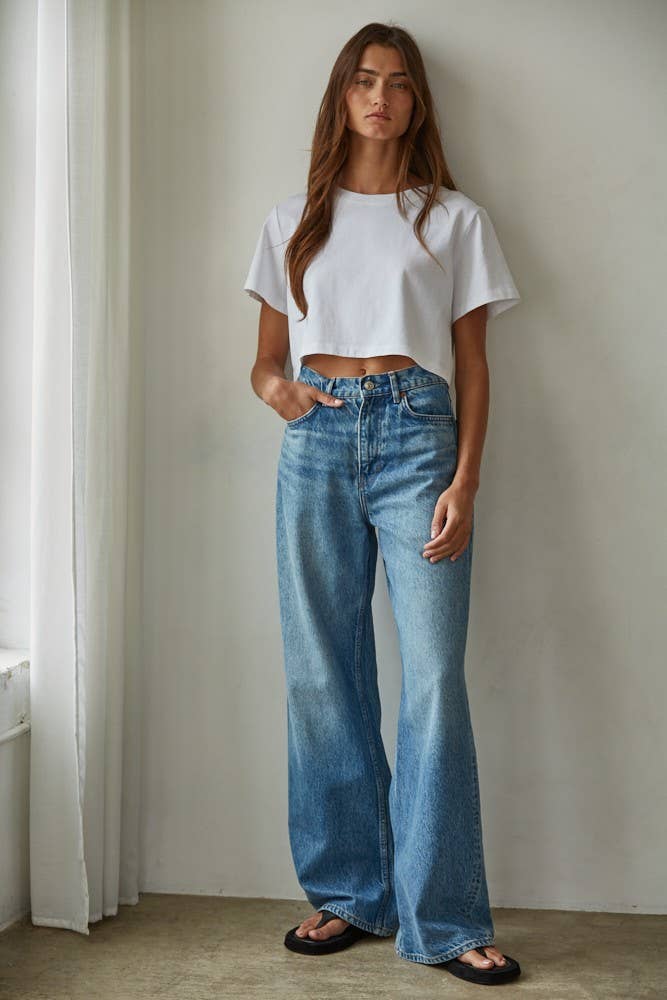 Knit Cotton Round Neck Short Sleeve Crop Top