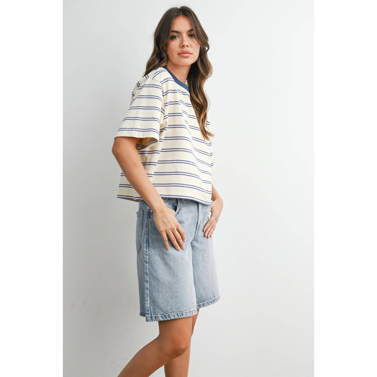 Striped Boxy Cropped T-Shirt