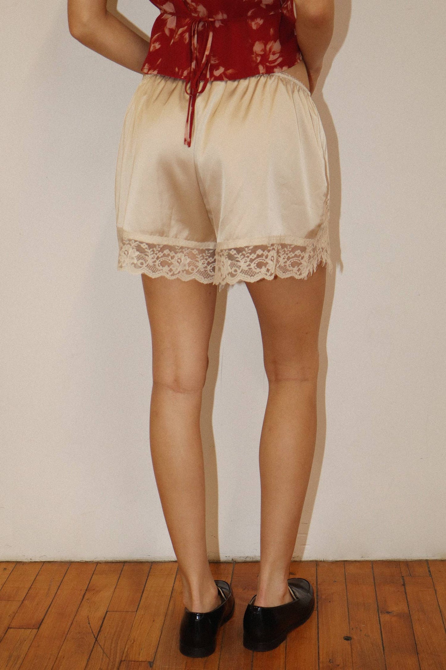 Lace Trim Satin Shorts