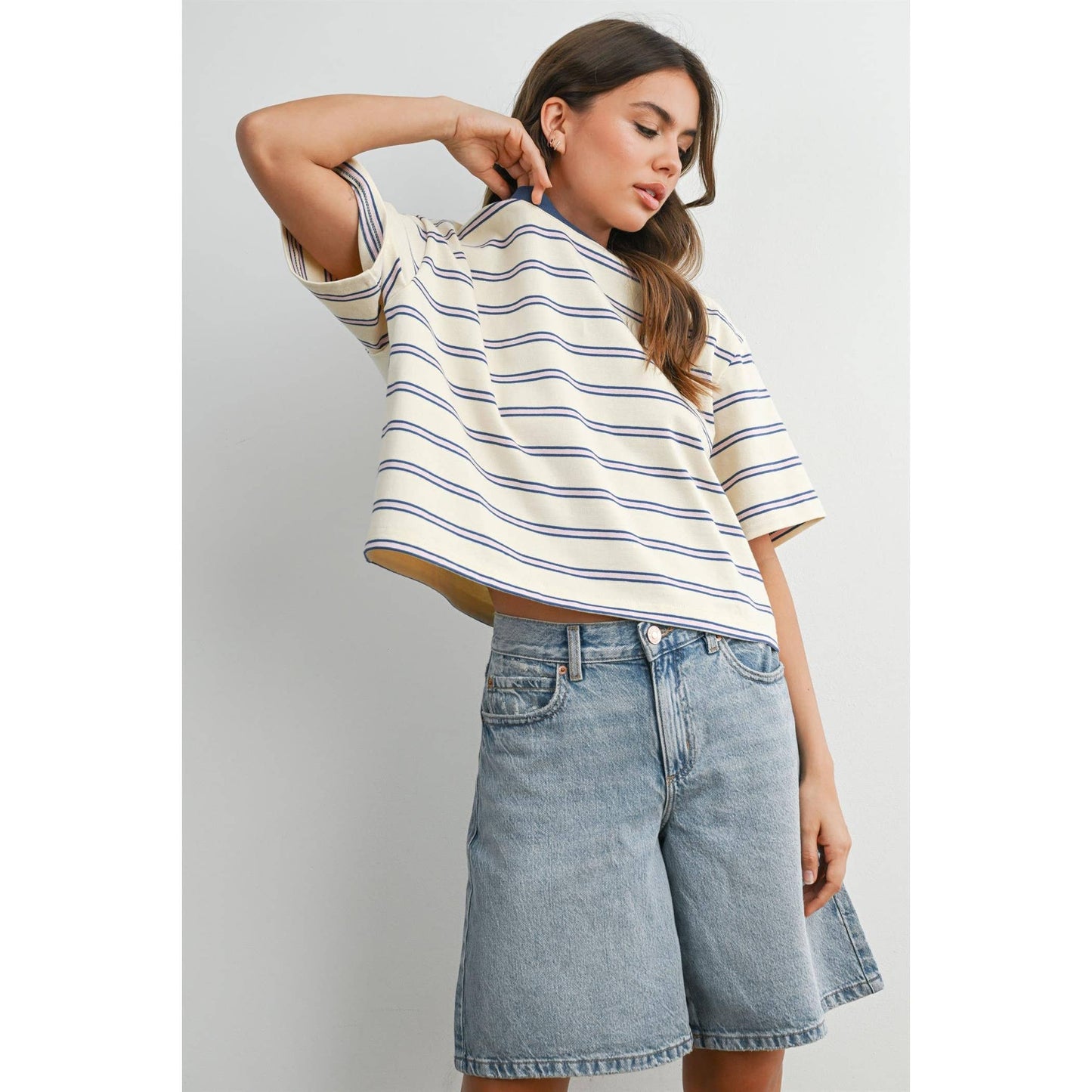 Striped Boxy Cropped T-Shirt
