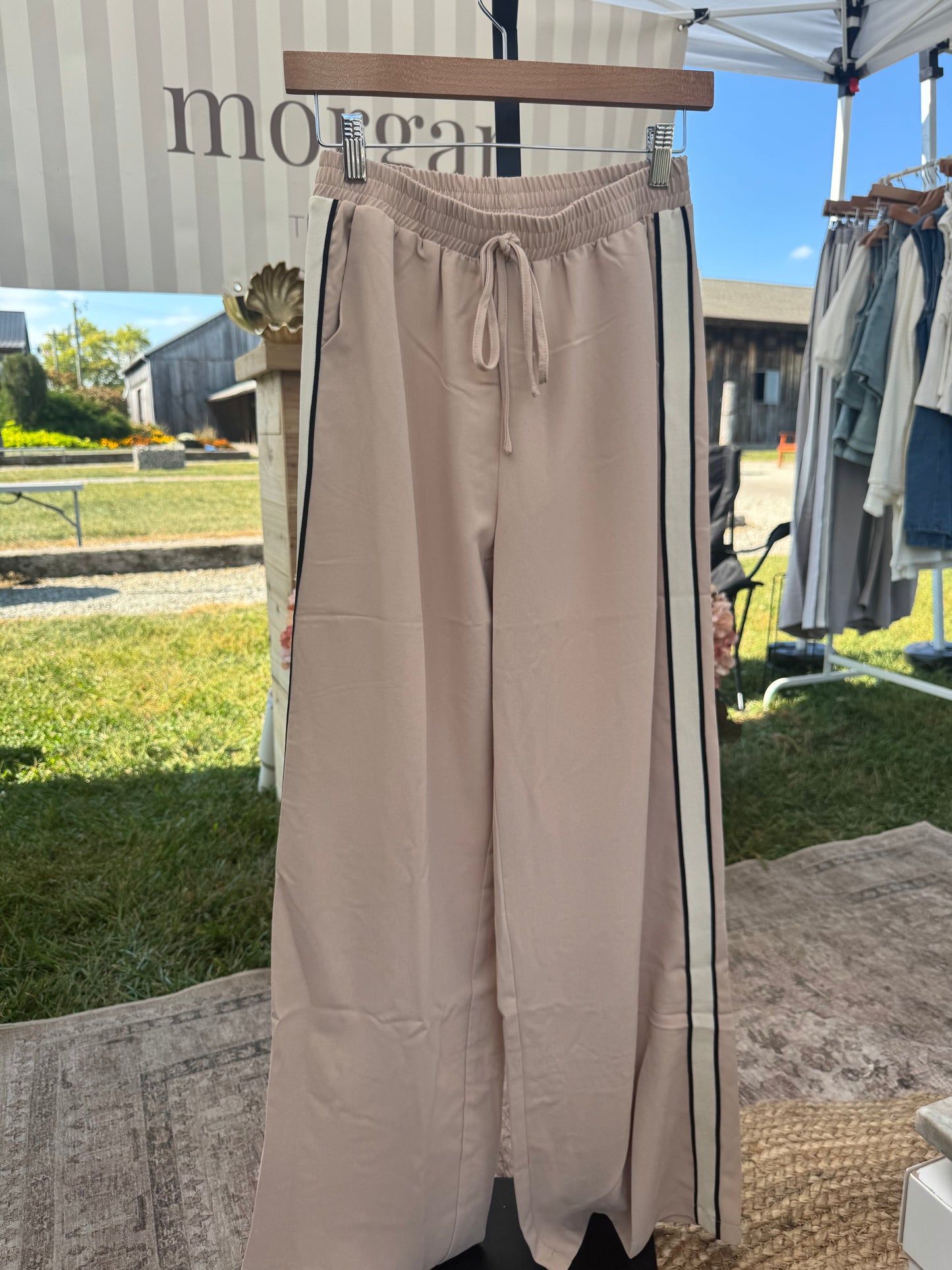 Beige Side Striped Pants