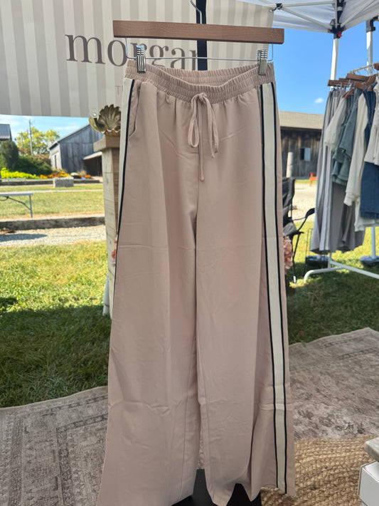 Beige Side Striped Pants