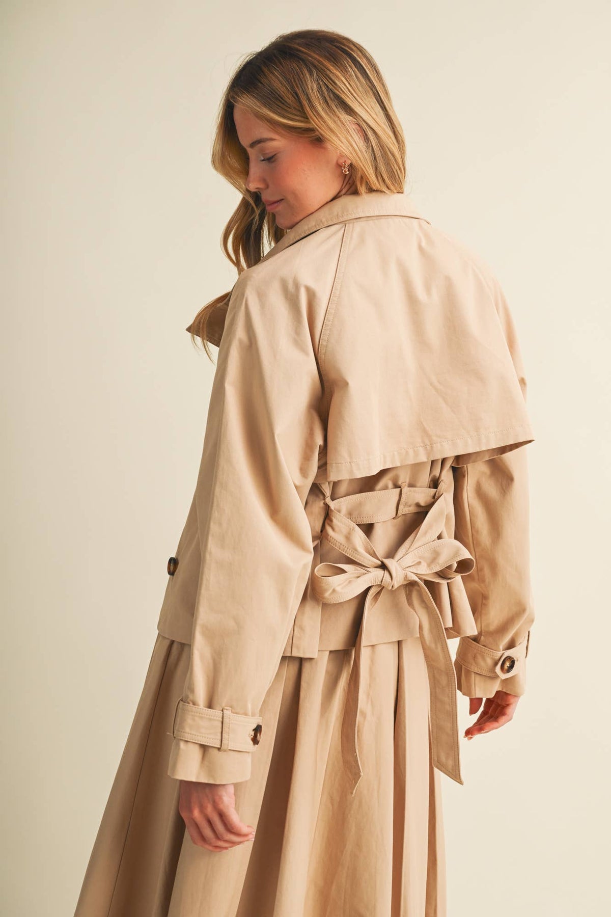 High-Collar Cropped Belted Trench Jacket (PREORDER 10.8.26)
