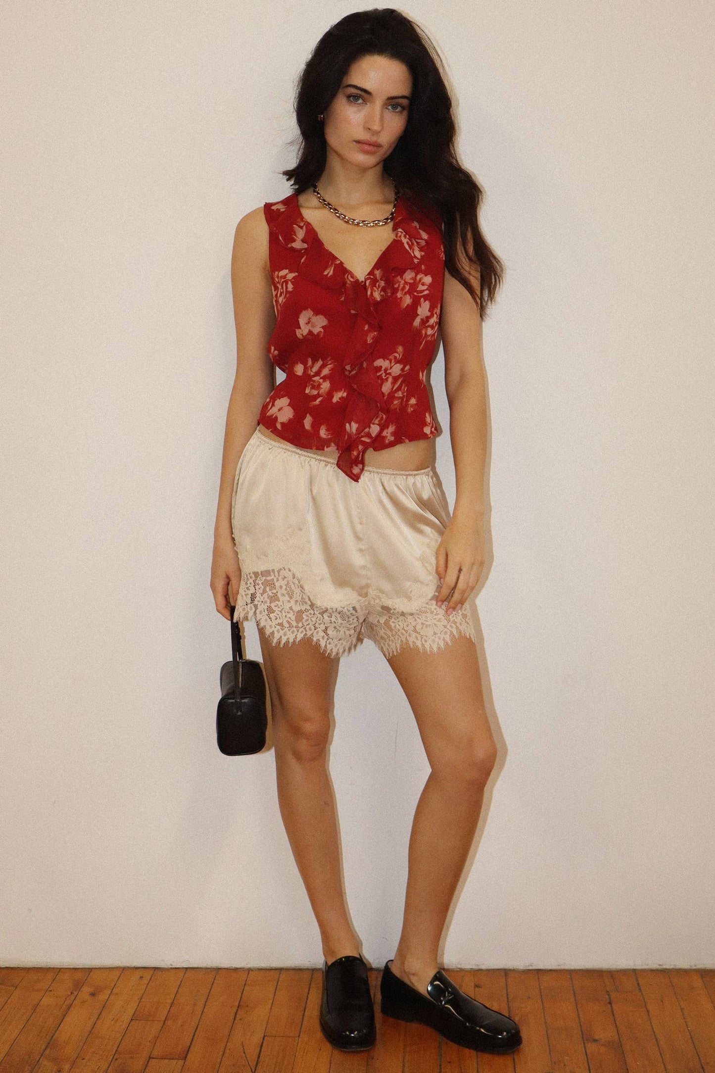 Lace Trim Satin Shorts