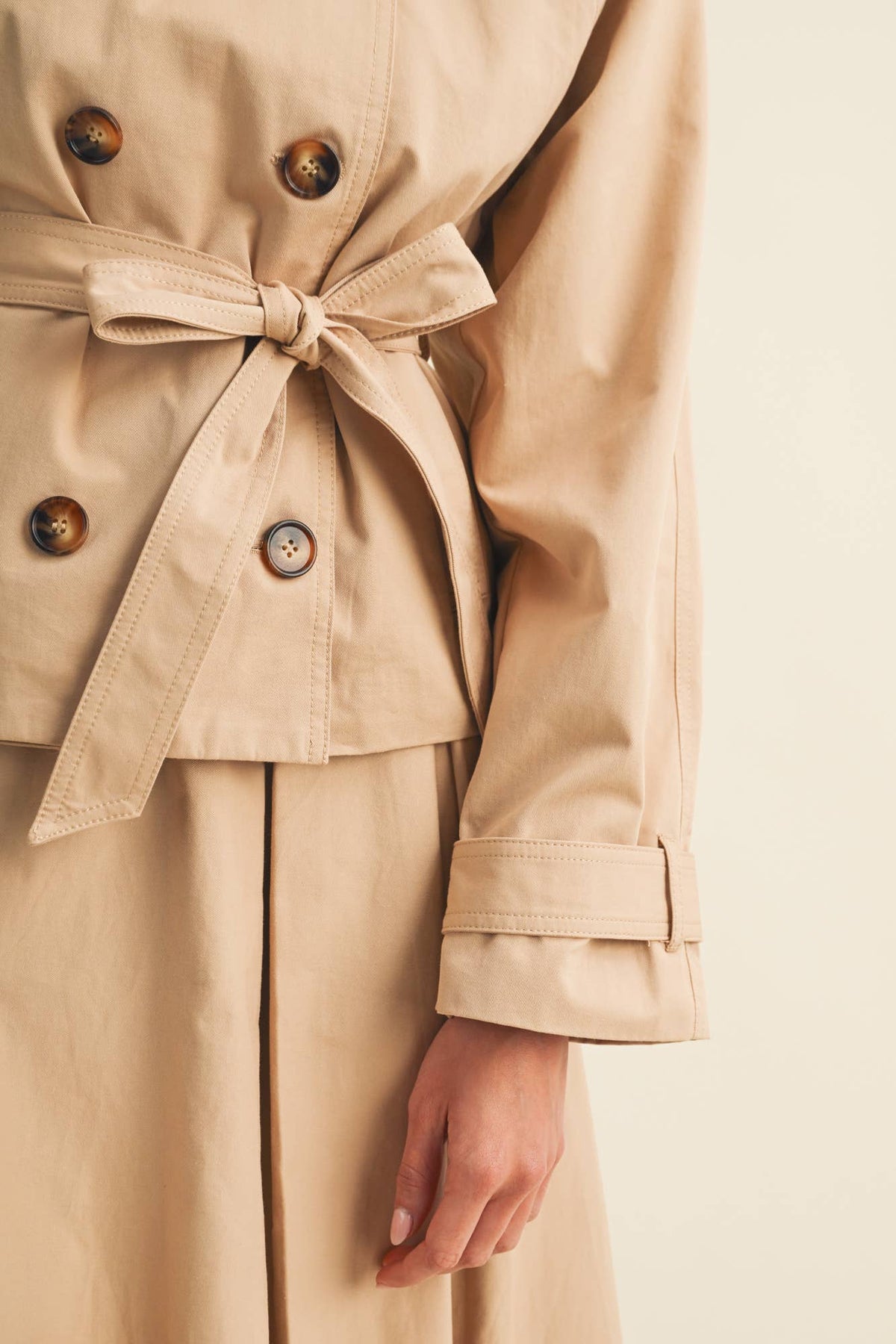 High-Collar Cropped Belted Trench Jacket (PREORDER 10.8.26)