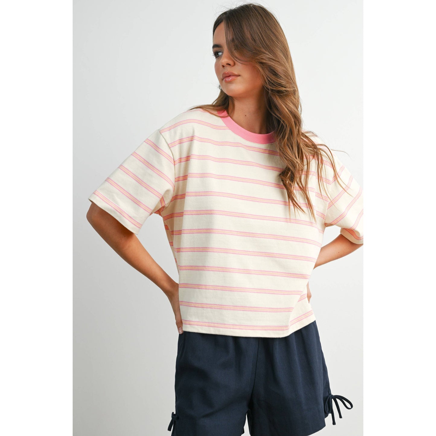 Striped Boxy Cropped T-Shirt