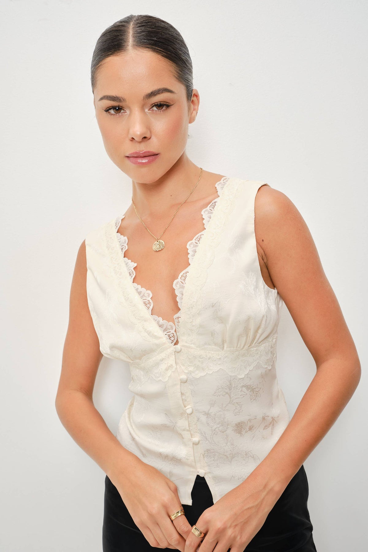 Mara Lace Trim V-Neck Top