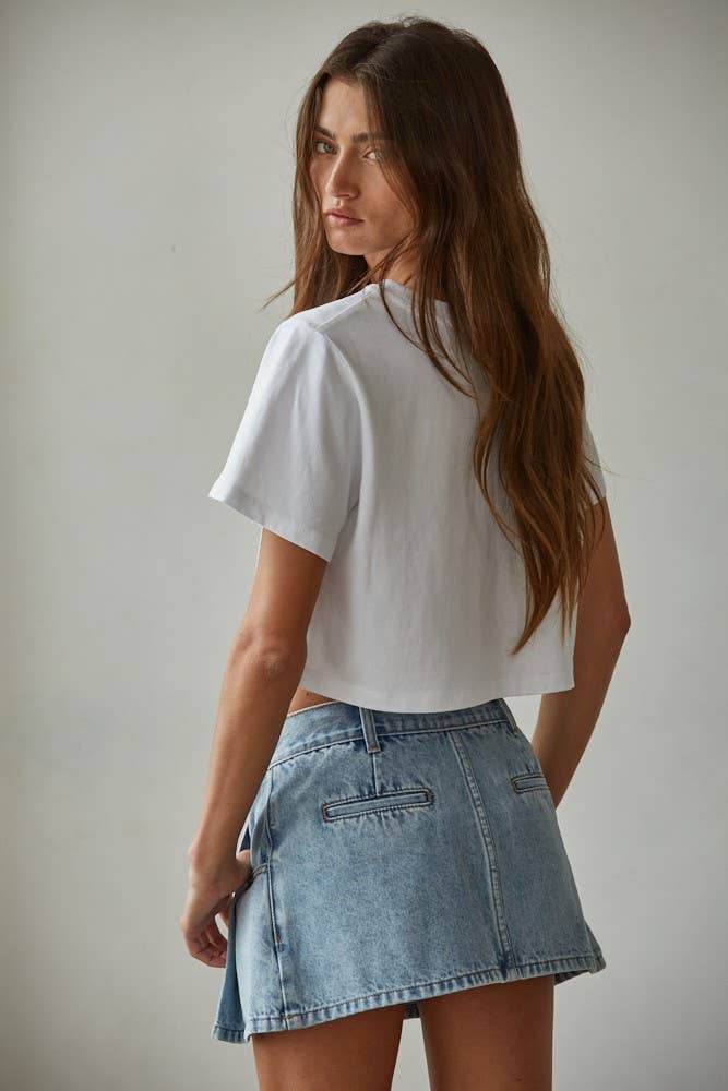Knit Cotton Round Neck Short Sleeve Crop Top