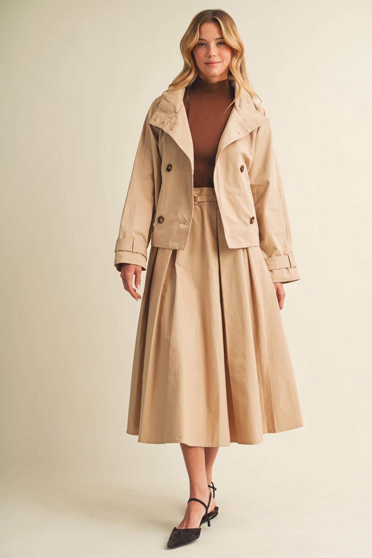 High-Collar Cropped Belted Trench Jacket (PREORDER 10.8.26)