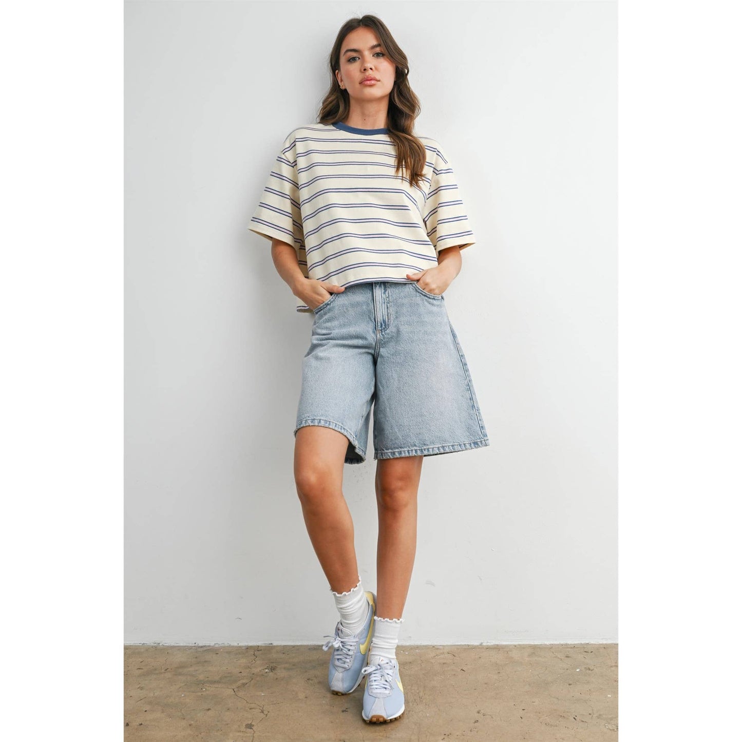 Striped Boxy Cropped T-Shirt