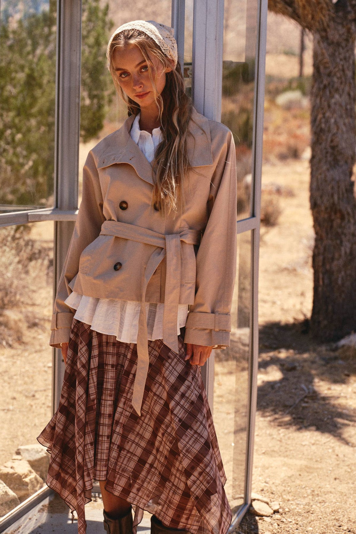 High-Collar Cropped Belted Trench Jacket (PREORDER 10.8.26)